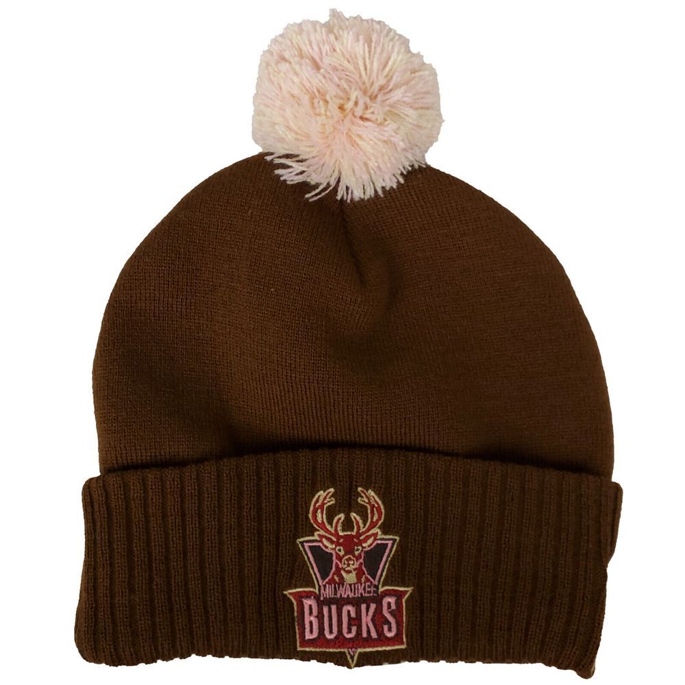 Milwaukee Bucks Mitchell & Ness NBA Knit Hat Beanie Cap Embroidery Art Brown New